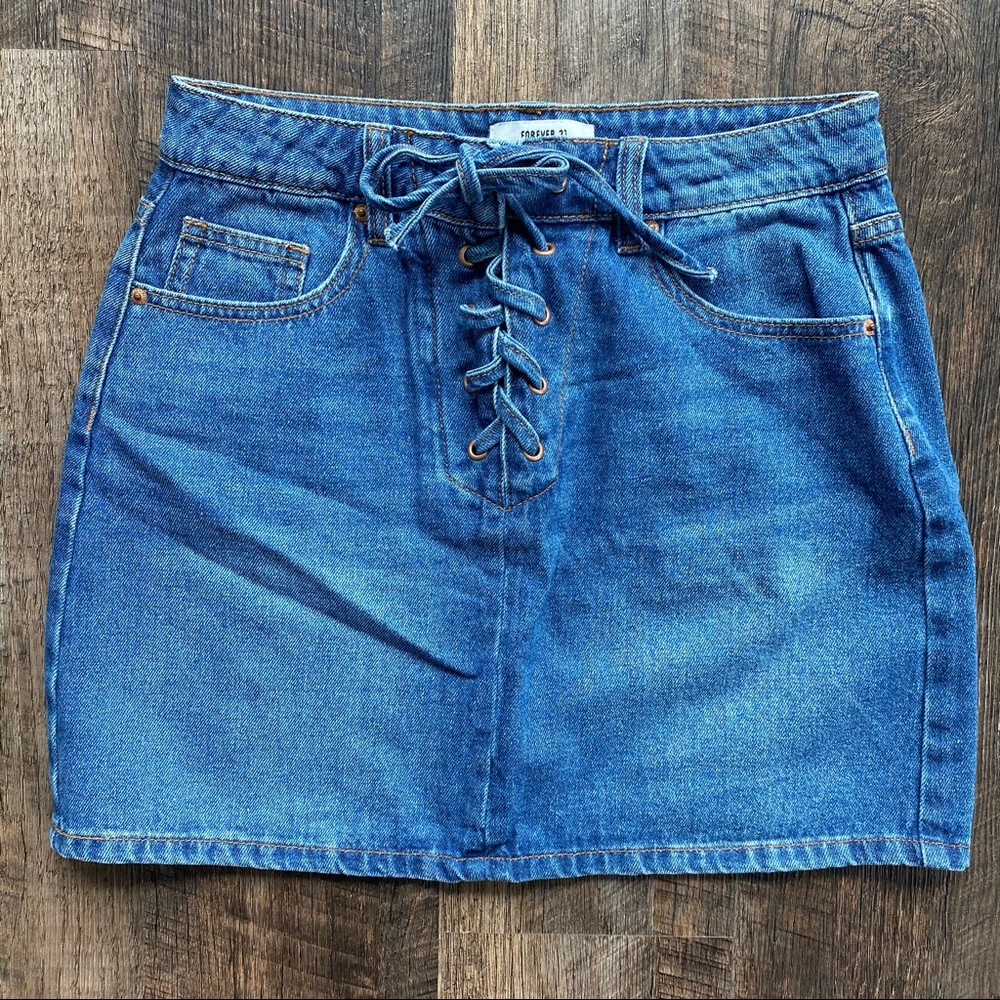 Denim Lace Up Skirt